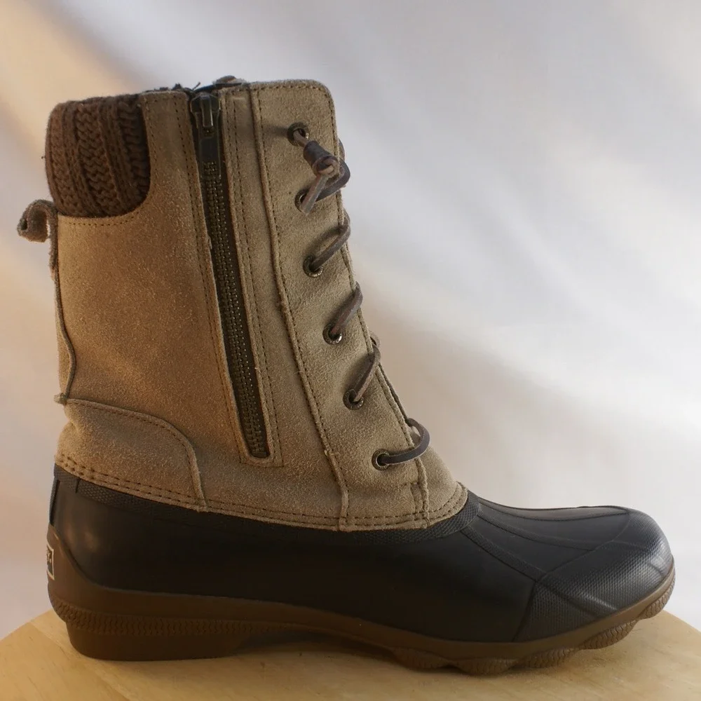 Sperry Saltwater Suede Knit Duck Boots Brown Tan STS83683 Womens 10